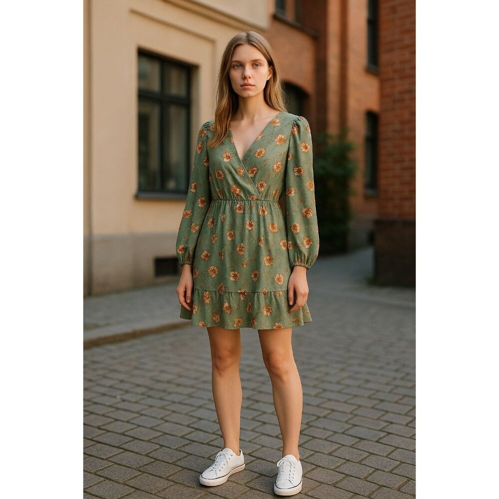 ABOUND Women Floral Green Mini Dress MEDIUM